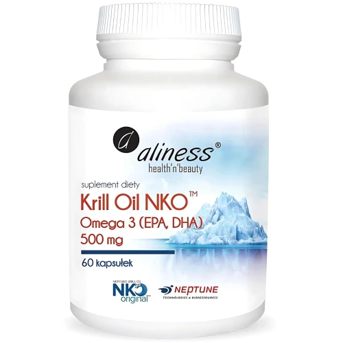 Aliness - Krill Oil NKO Omega 3 z Astaksantyną 500 mg - 60 kapsułek Aliness - Krill Oil NKO Omega 3 z Astaksantyną 500 mg - 60 kapsułek